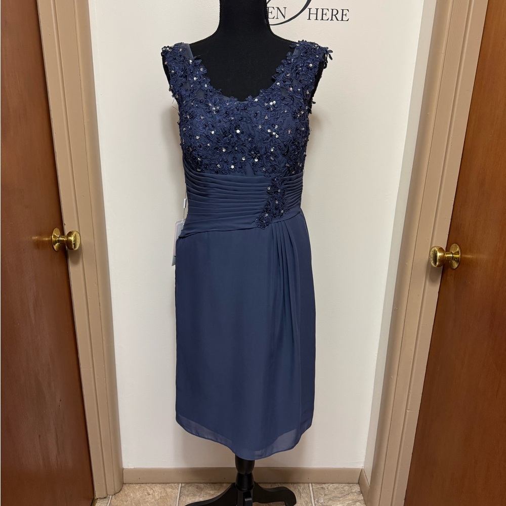 JJ's House Mother of The Bride/Groom Size 6 Embellished Tulle Dress Stormy Blue🐸